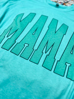 Mama Varsity Sage Tee on Mint Green