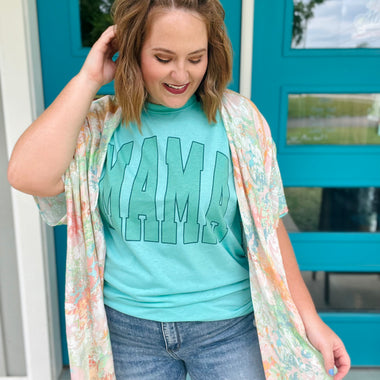 Mama Varsity Sage Tee on Mint Green