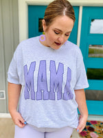 Mama Varsity Lavender Tee on Gray