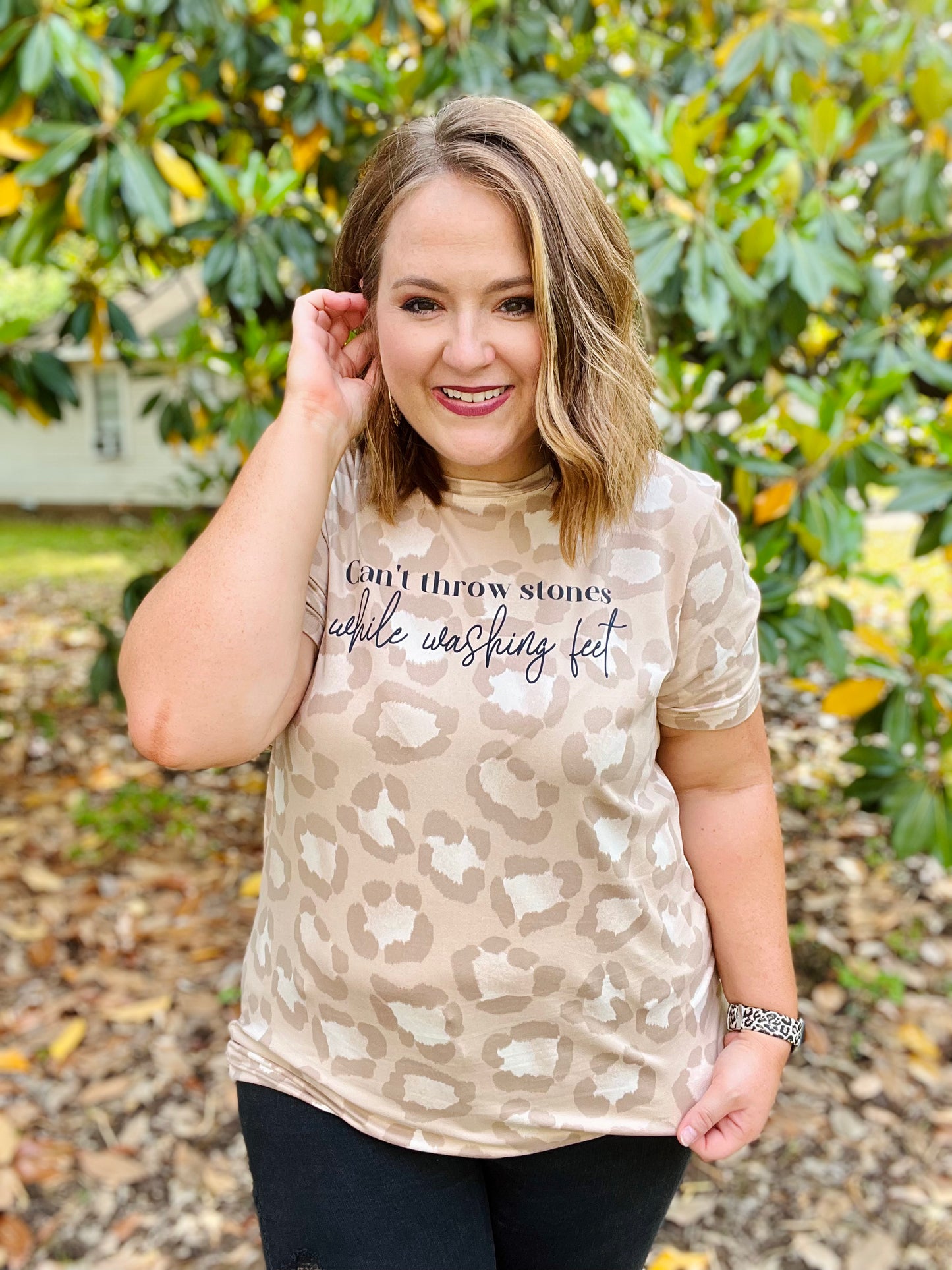 Can’t Throw Stones on Leopard Tee