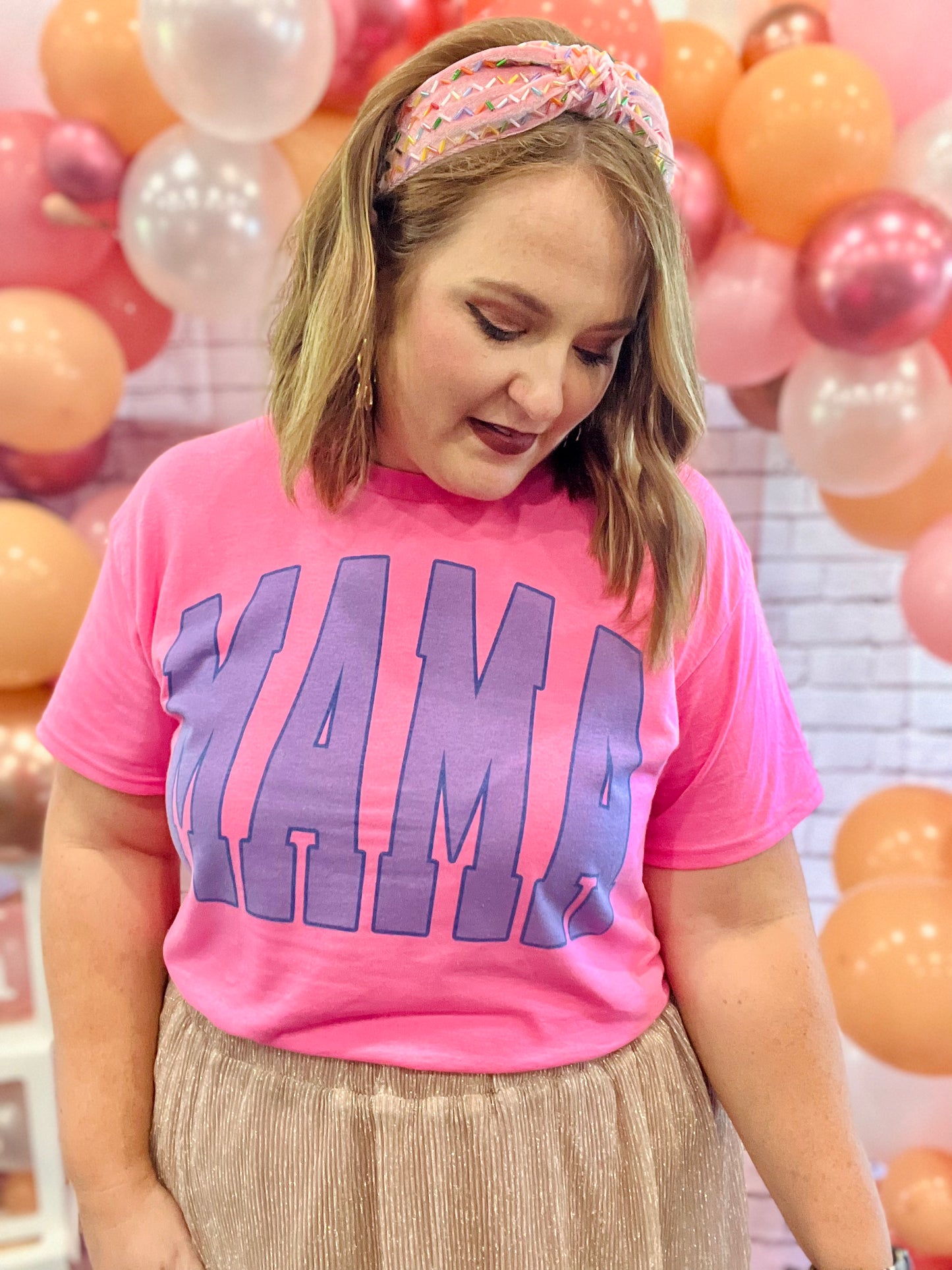 Mama Varsity Blue Tee on Pink