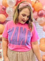 Mama Varsity Blue Tee on Pink