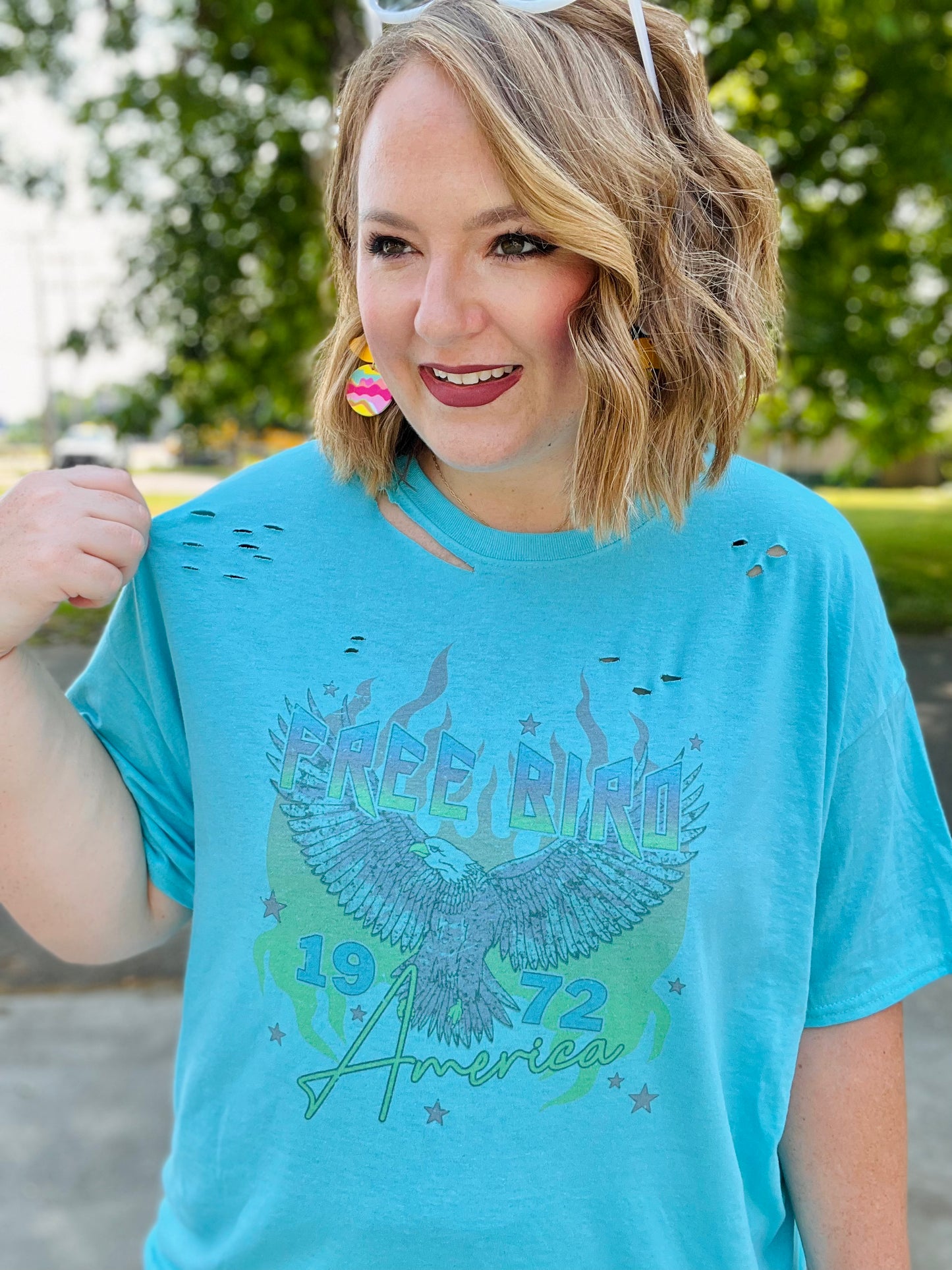 Free Bird Neon Distressed Graphic Tee (Multiple Colors)