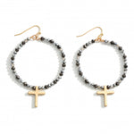 Beaded Cross Accent Earrings (Multiple Colors)