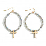 Beaded Cross Accent Earrings (Multiple Colors)