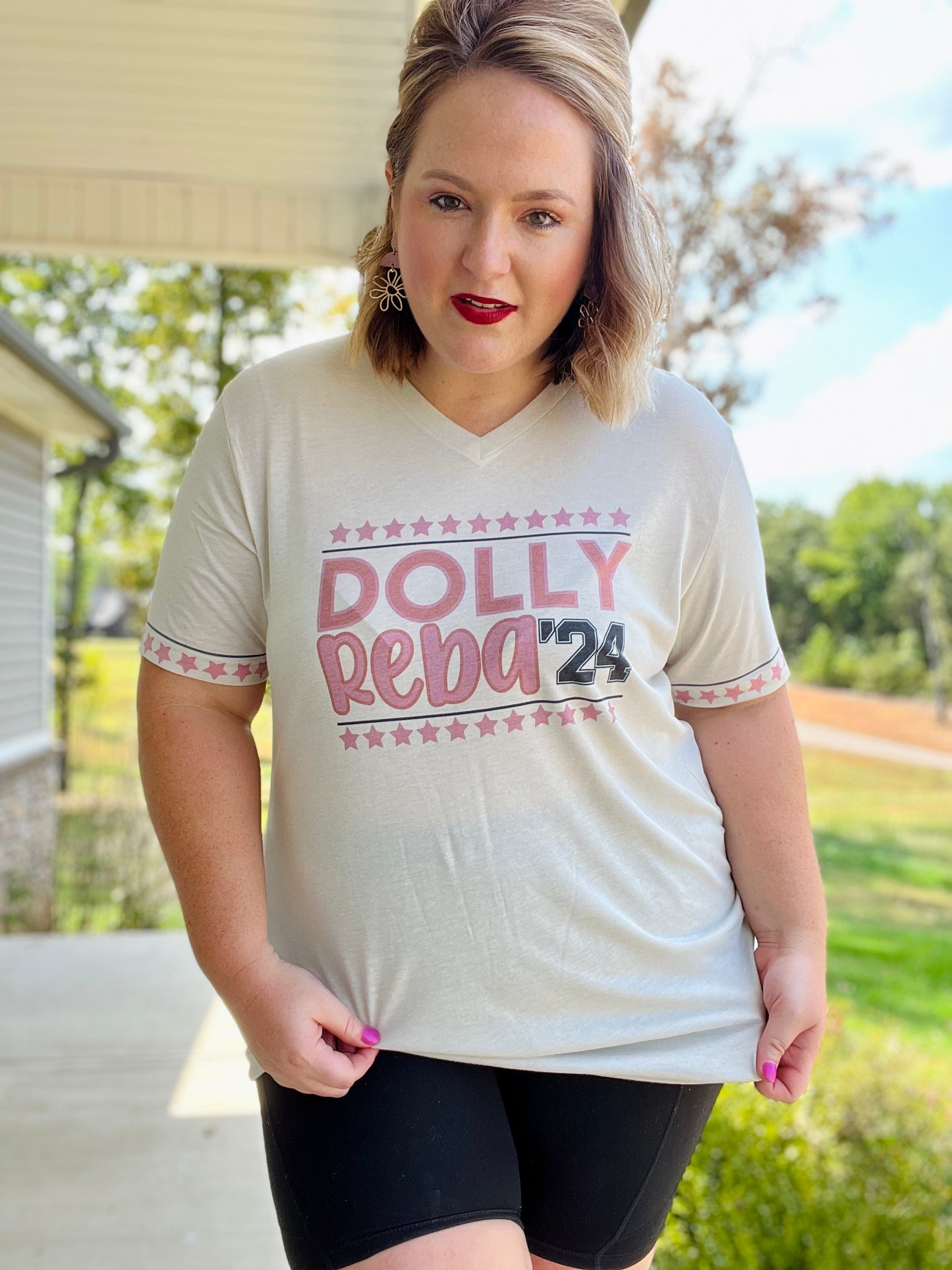 Dolly/Reba V-Neck Graphic Tee