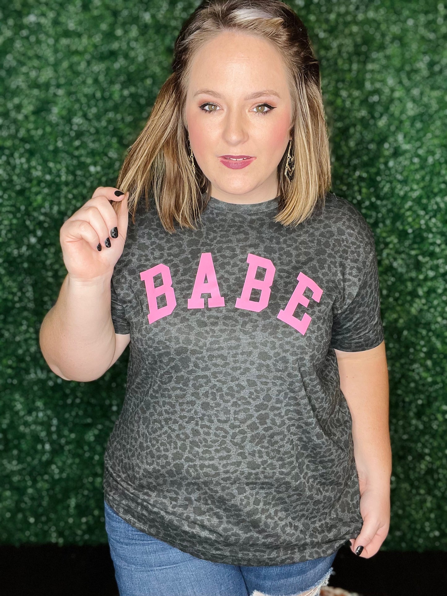 Babe Tee on Black Leopard