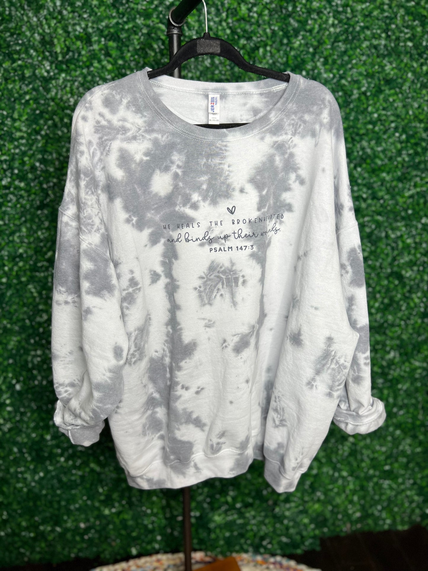 He Heals Hand Dyed Tee on Gray