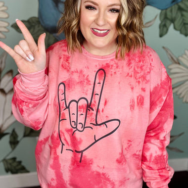 ASL Love Hand Dyed Sweatshirt in Red