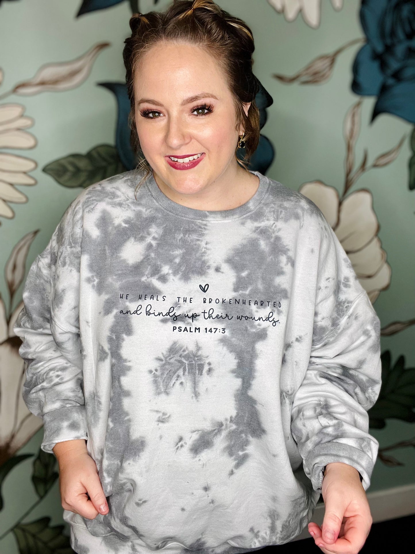 He Heals Hand Dyed Tee on Gray