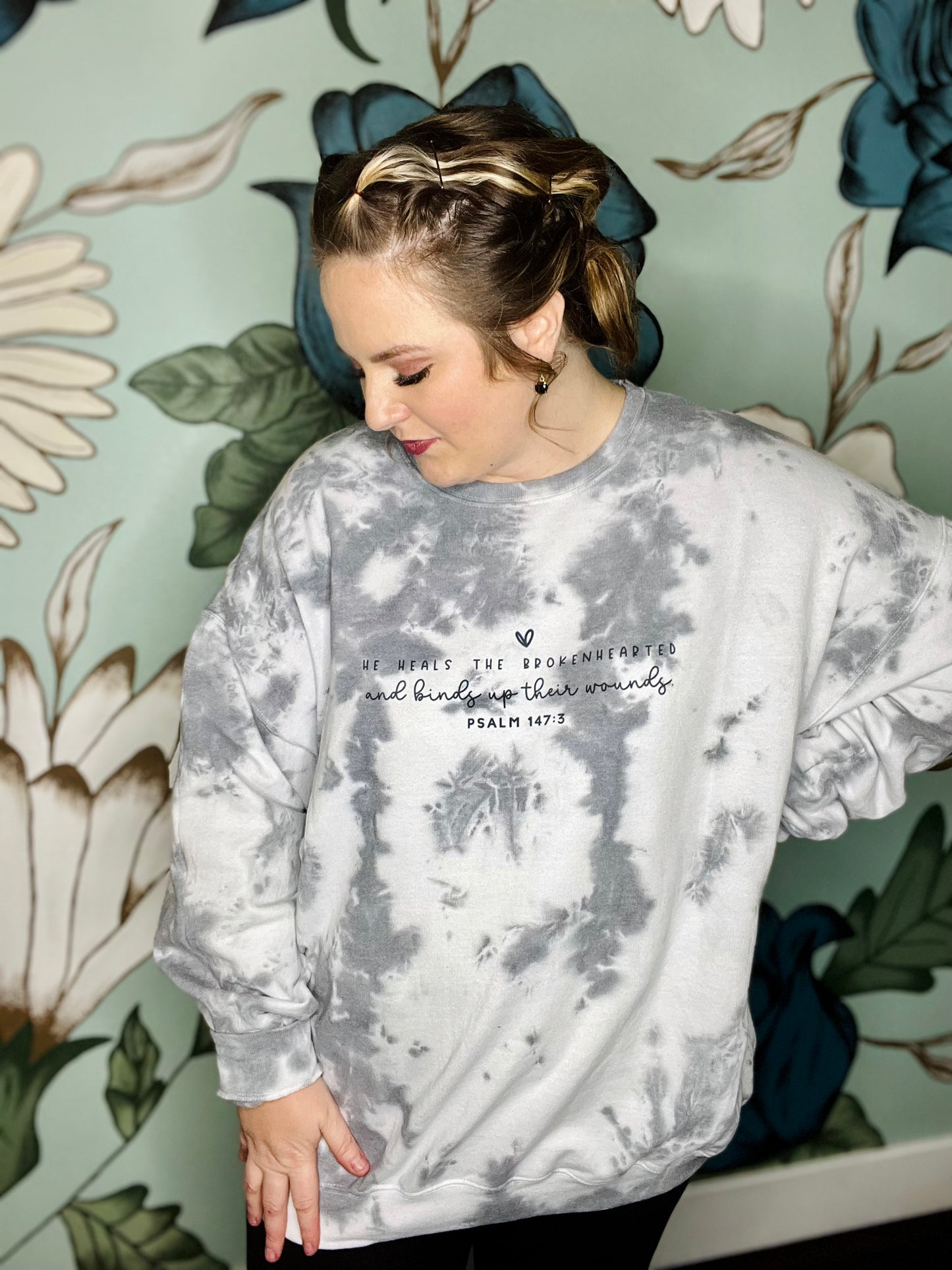 He Heals Hand Dyed Tee on Gray