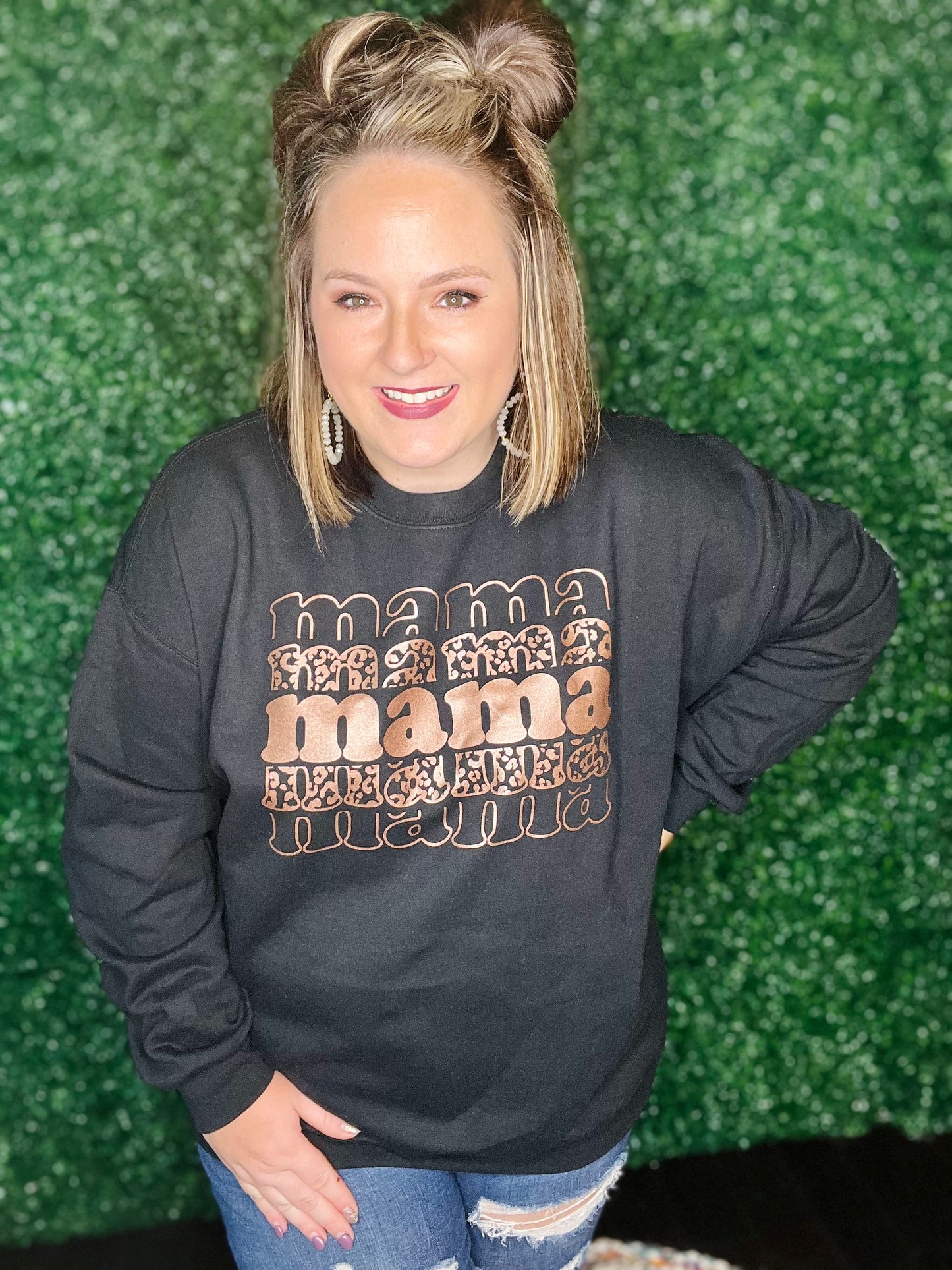 Rose Gold Mama Foil on Black Sweatshirt