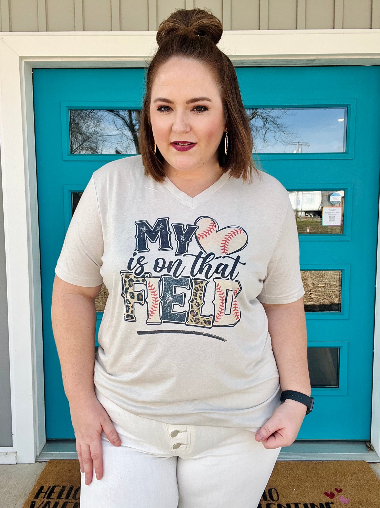 My Heart is On That Field on Cream V Neck