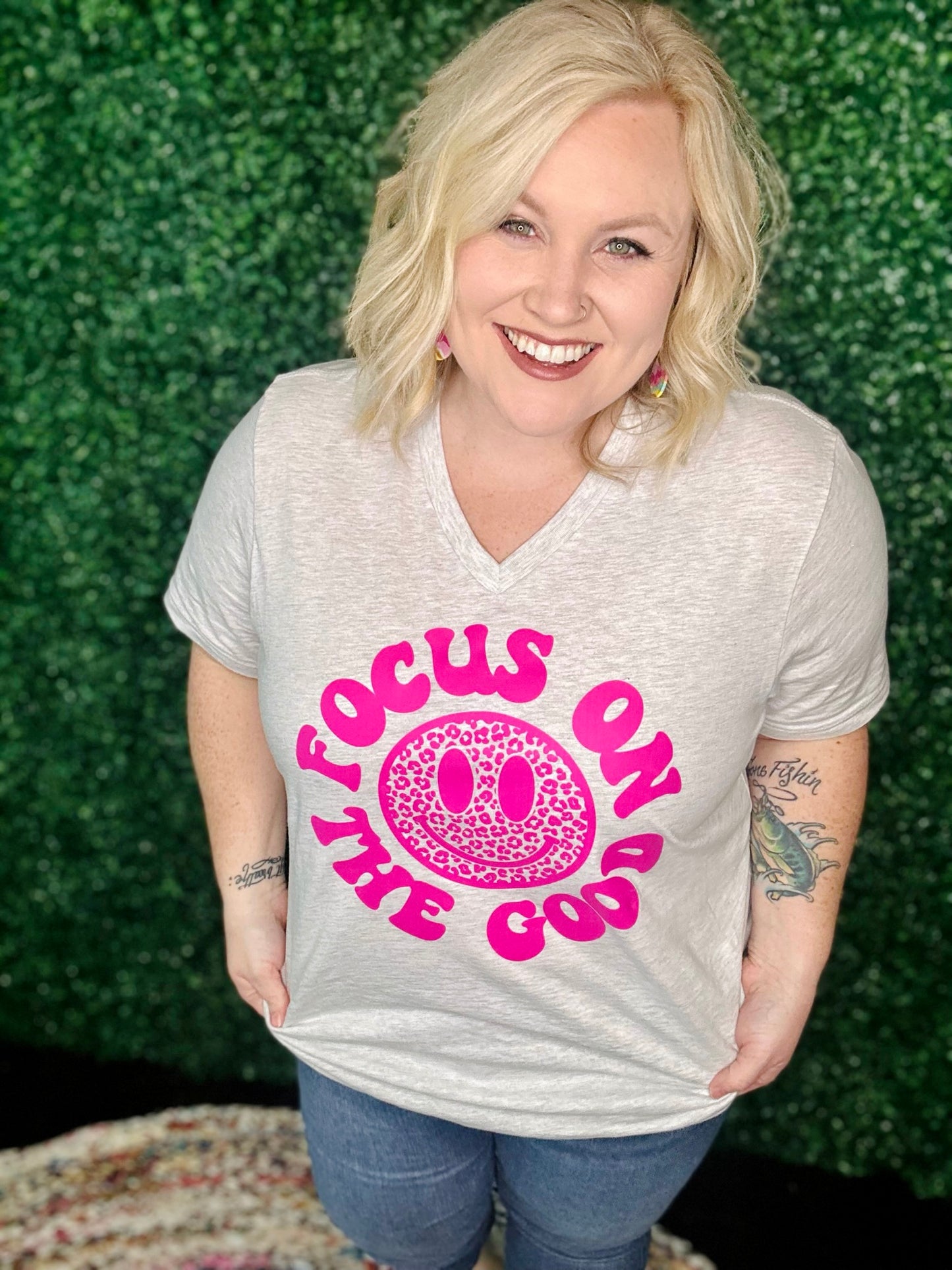 Focus on the Good Heathered V-Neck