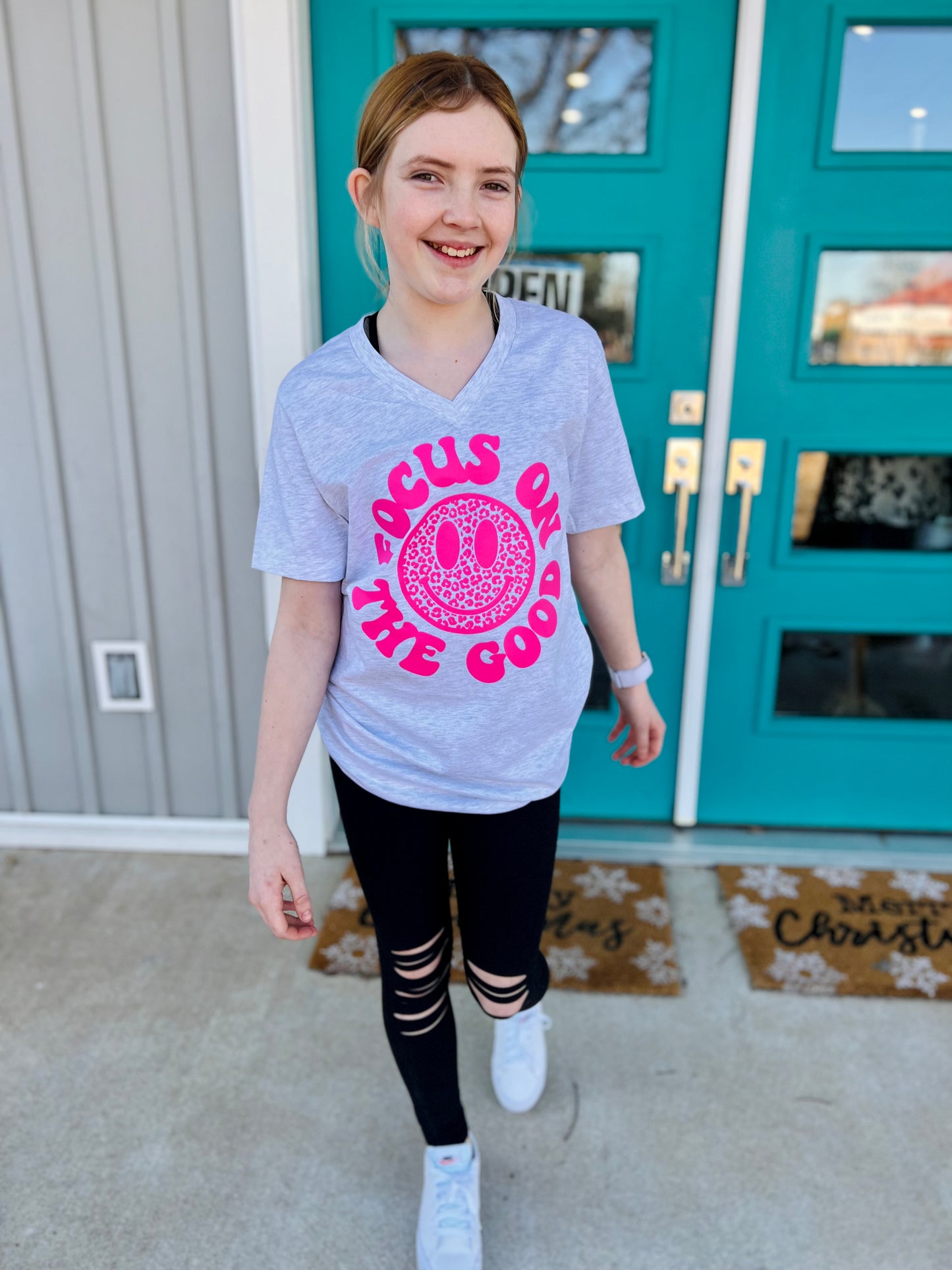 Focus on the Good Heathered V-Neck