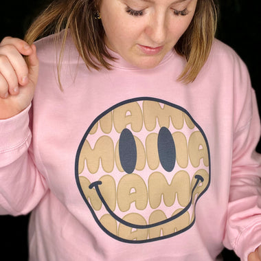 Mama Smiley on Light Pink Sweatshirt