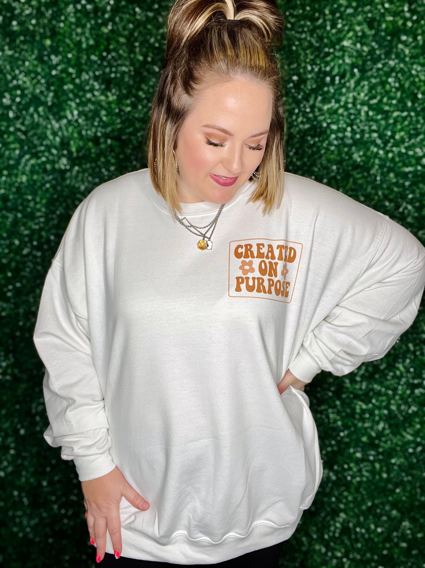 Created on Purpose Sweatshirt on White (Front/Back)