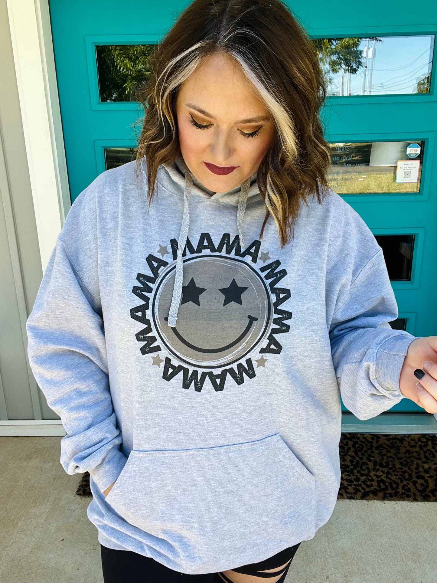 Mama Smiley Hoodie with Printed Hood