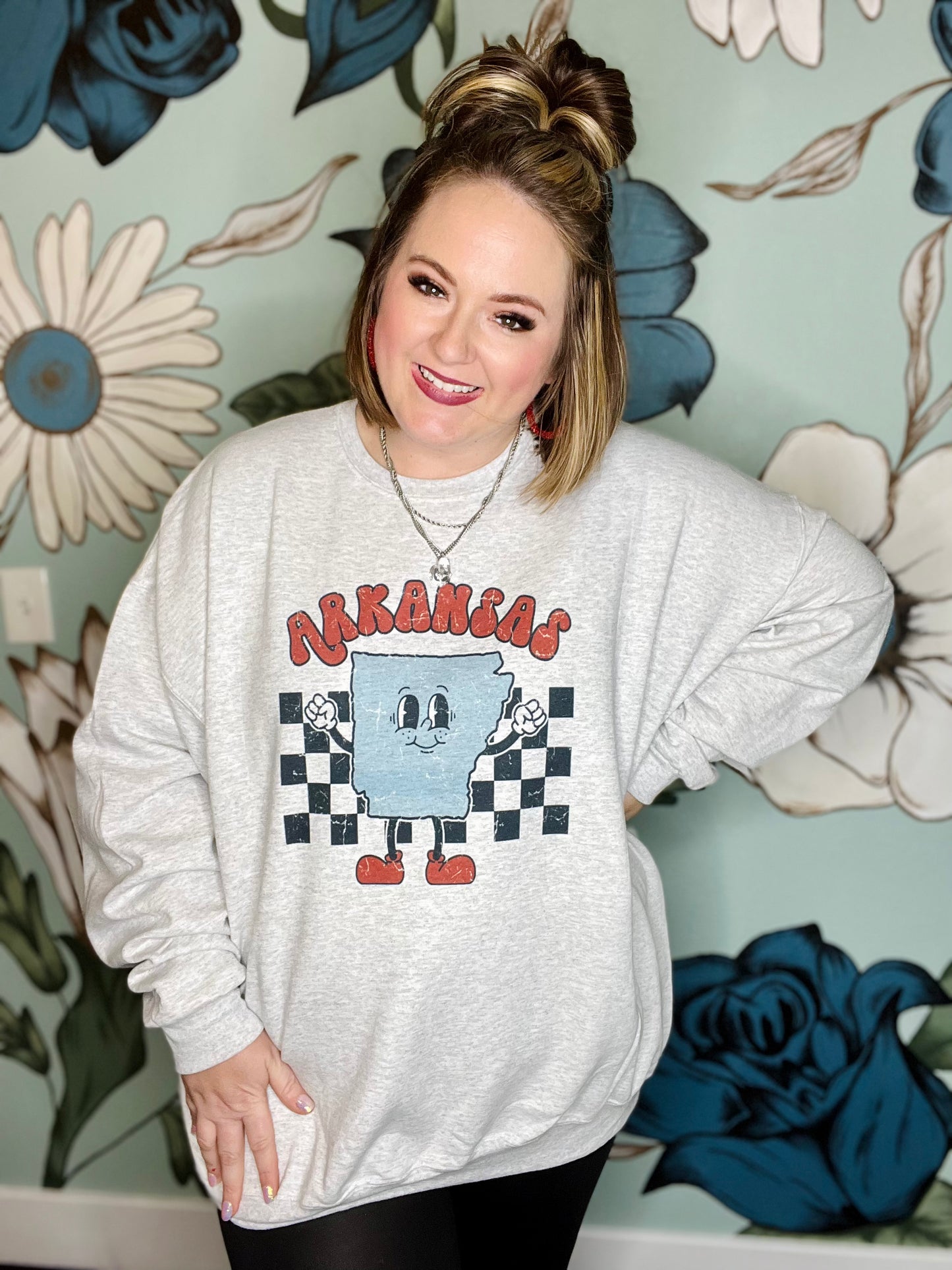 Arkansas Checkered Sweatshirt on Gray