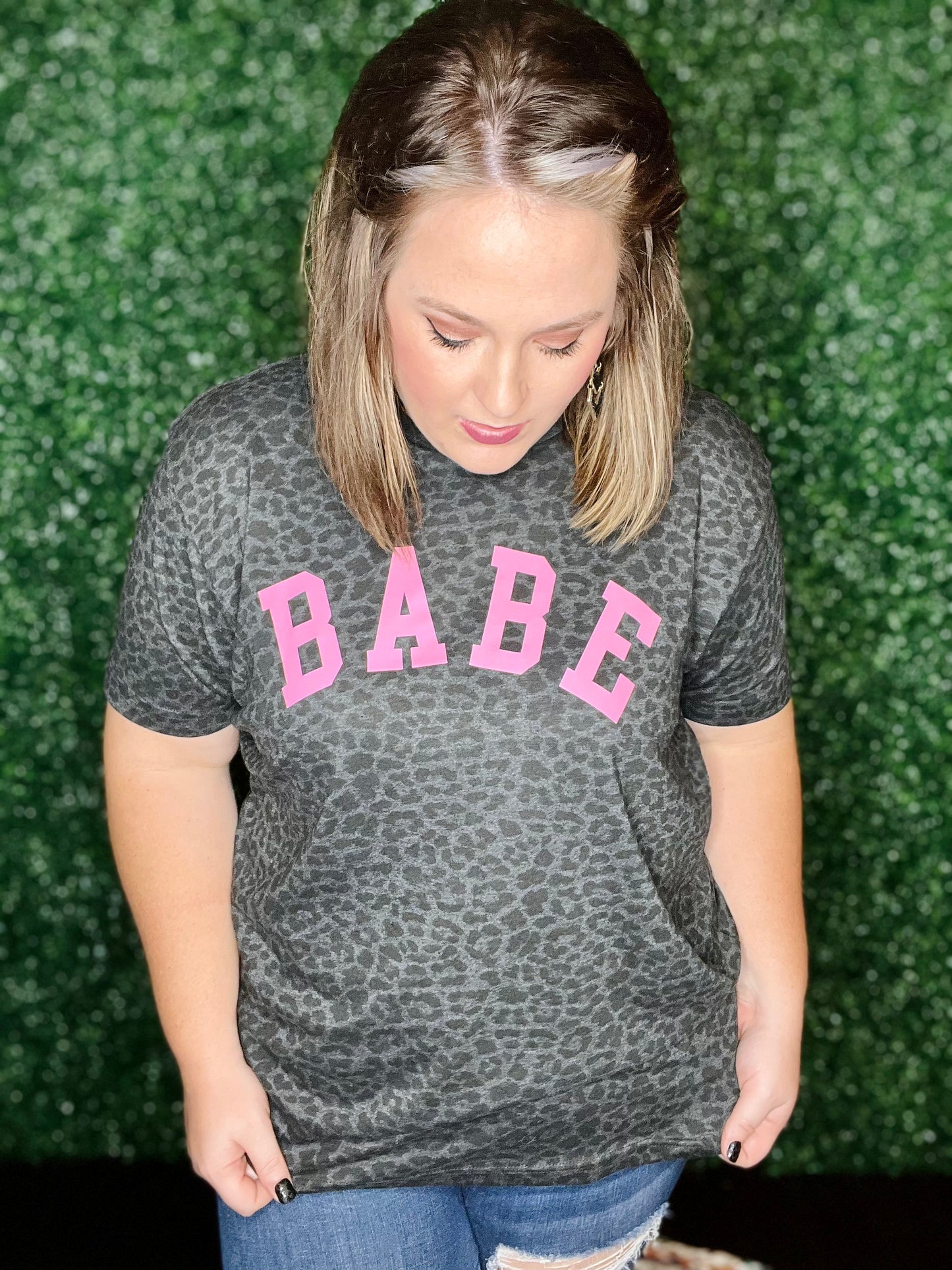 Babe Tee on Black Leopard