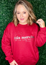 Mercies Sweatshirt on Dark Red