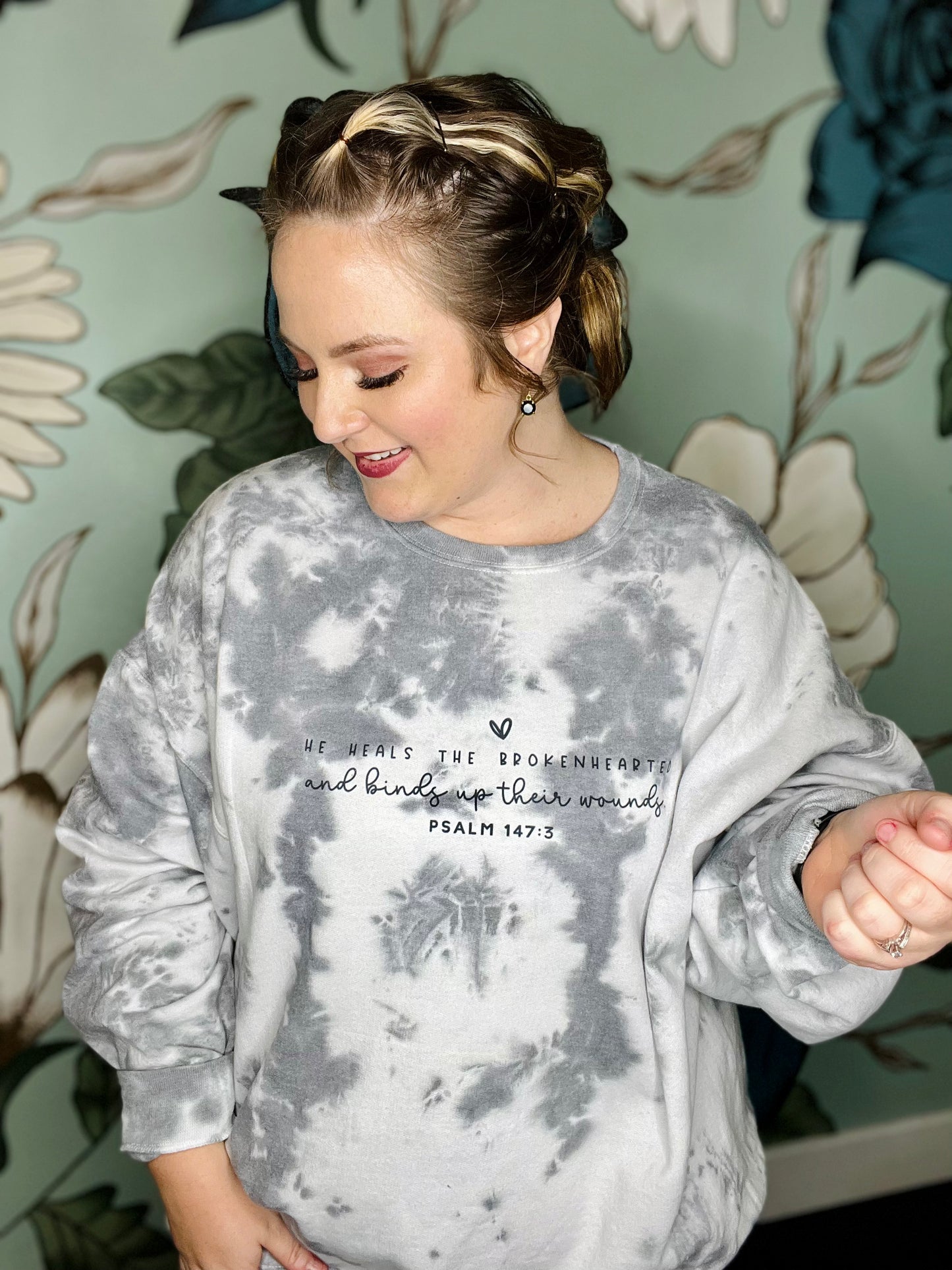 He Heals Hand Dyed Tee on Gray