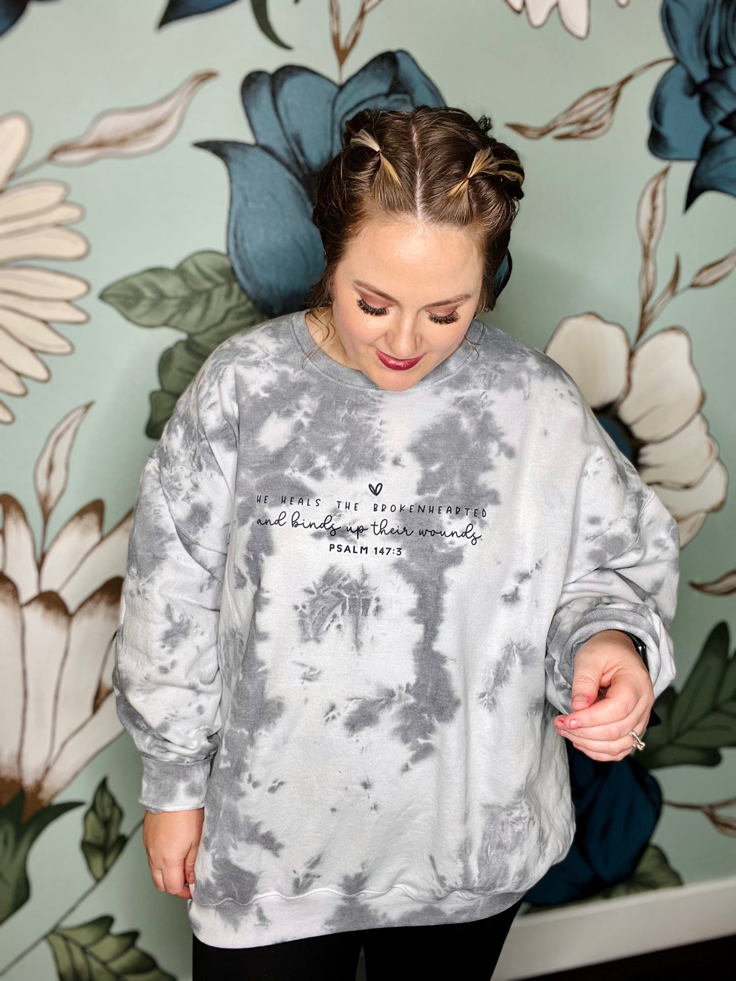 He Heals Hand Dyed Tee on Gray