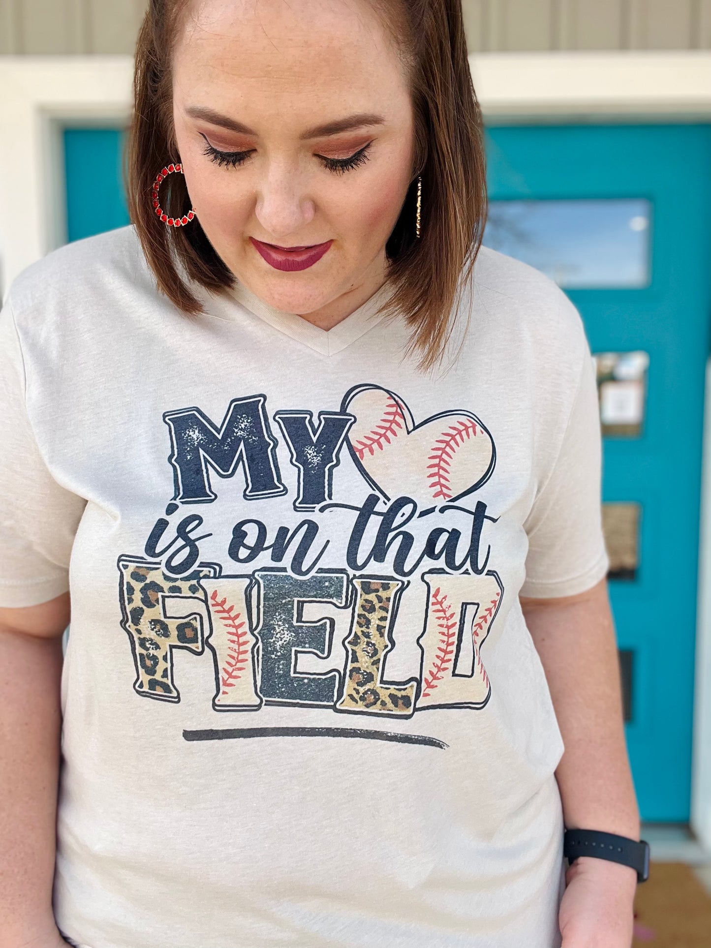 My Heart is On That Field on Cream V Neck