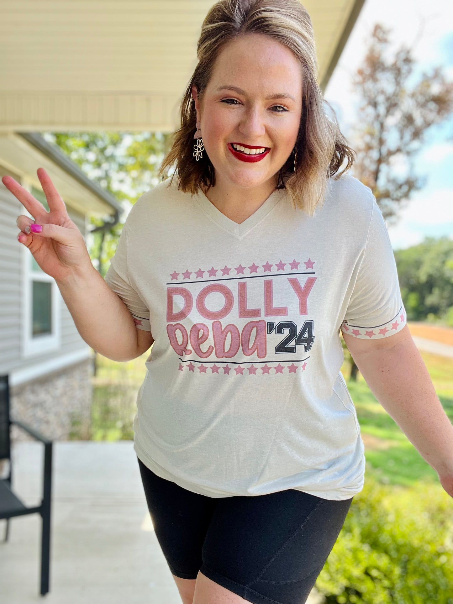 Dolly/Reba V-Neck Graphic Tee