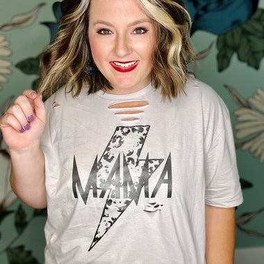 Mama Distressed Tee on Grey