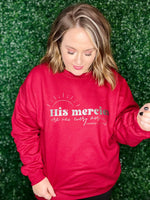 Mercies Sweatshirt on Dark Red