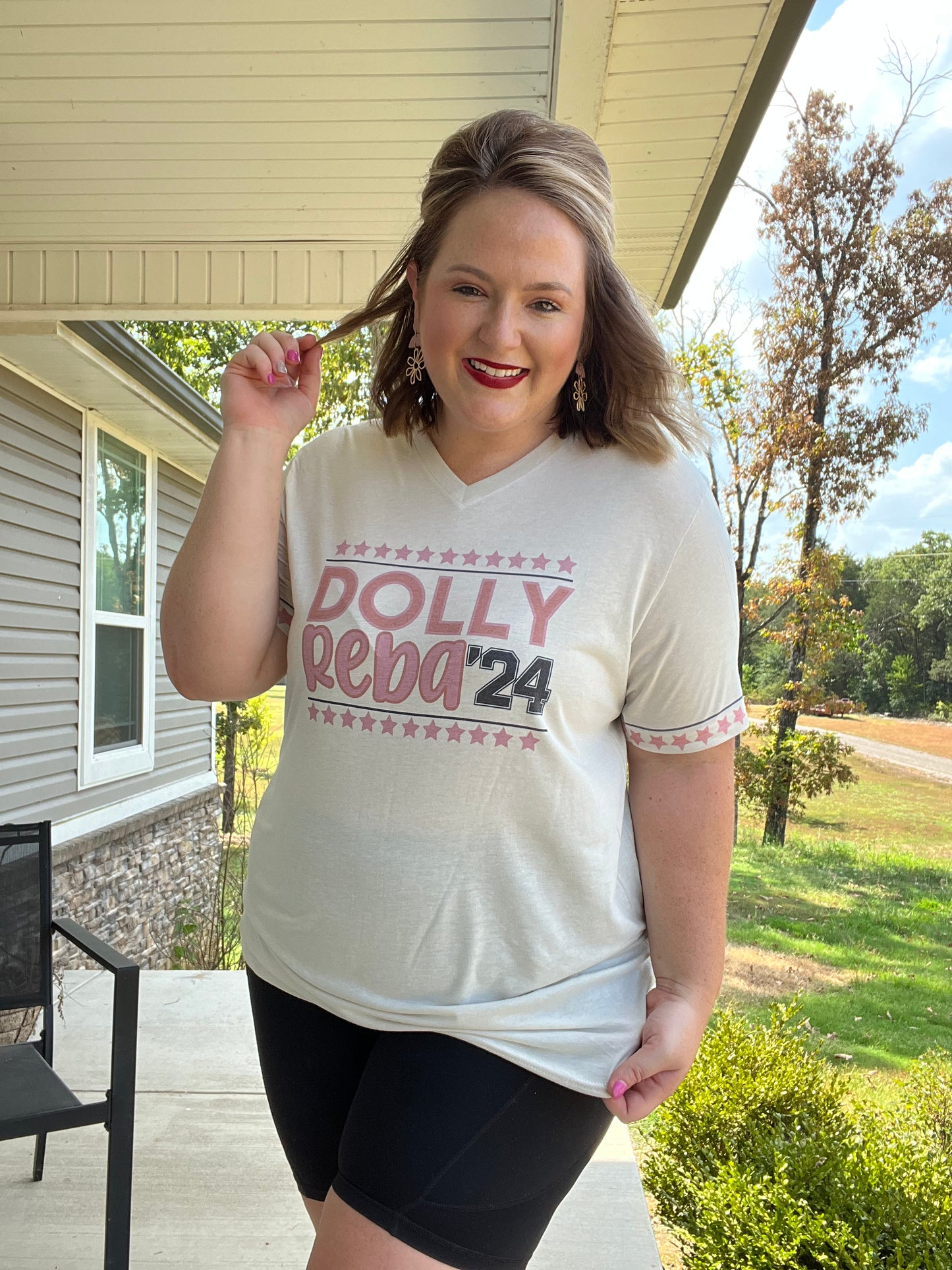 Dolly/Reba V-Neck Graphic Tee