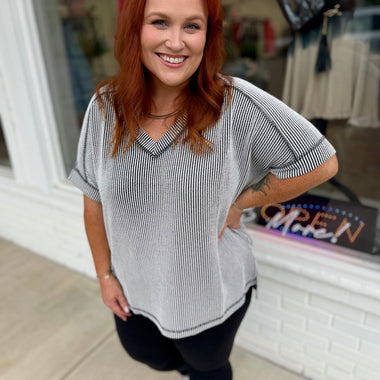 Casey Ribbed Shirt in Black and White