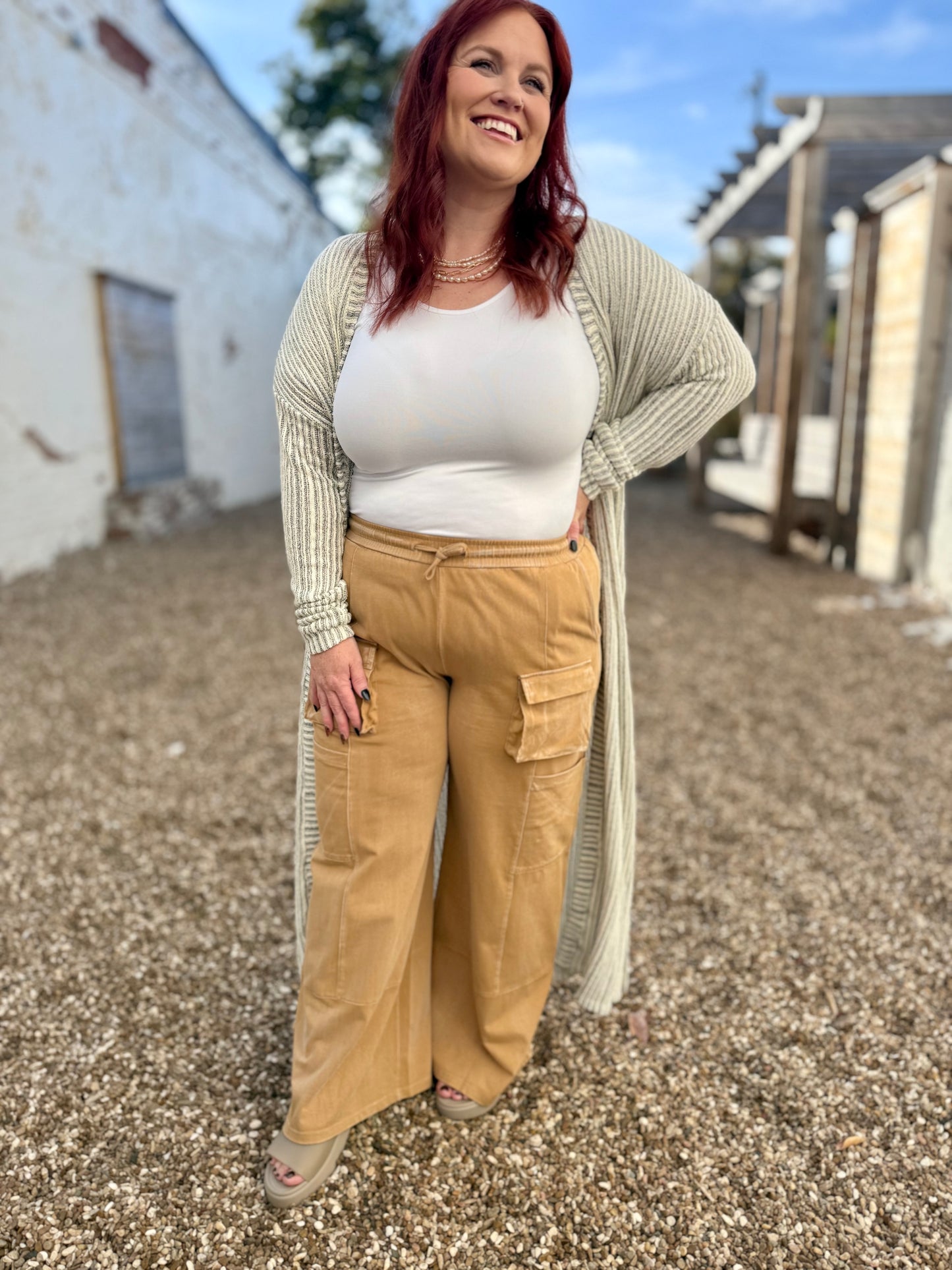 Wide Leg Knit Cargo Pants