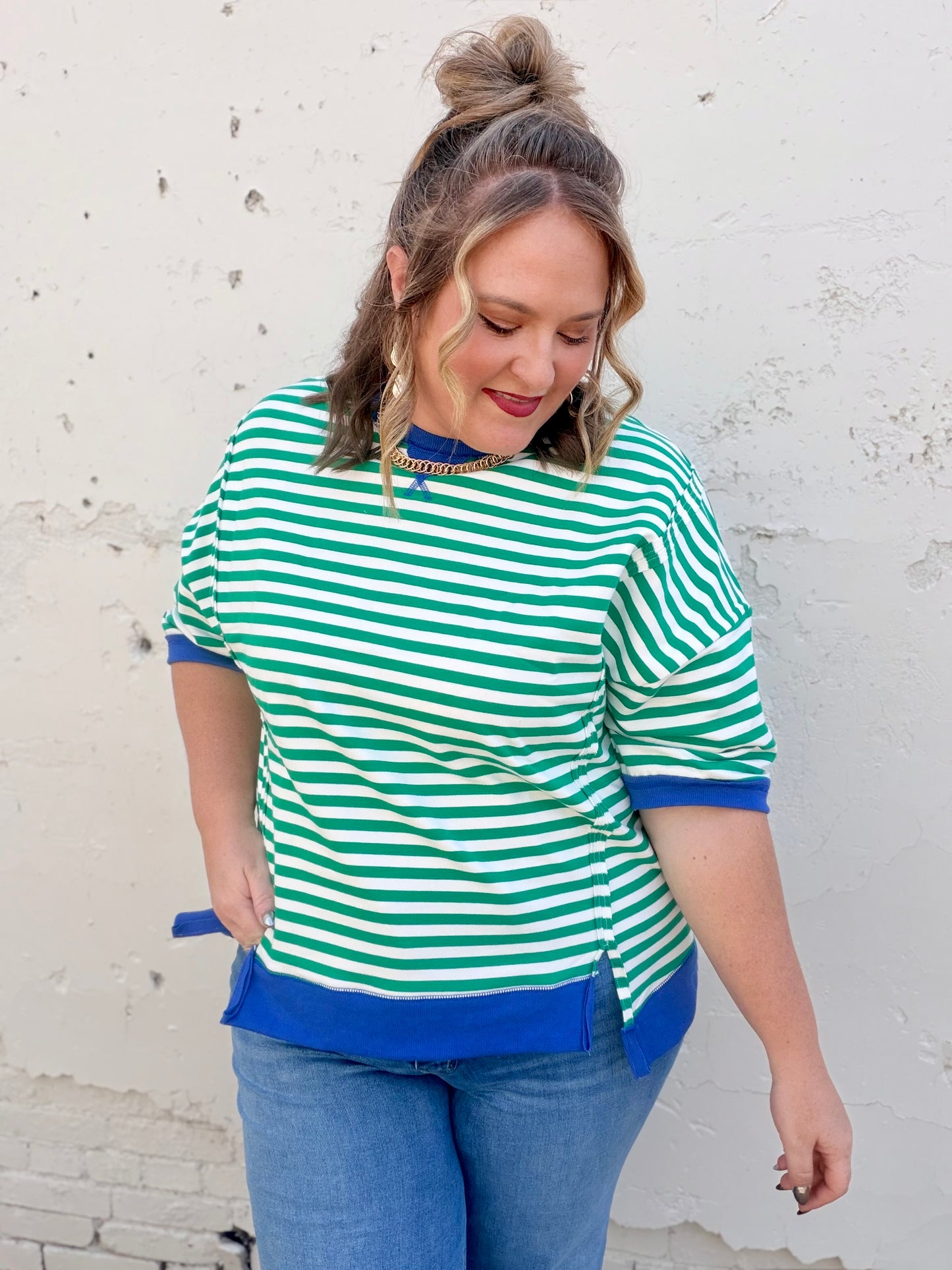Sarah Oversized Striped Top in Green