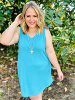 Penny V-Neck Ribbed Dress in Blue