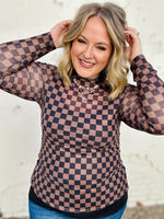 Brown Checkered Mesh Top