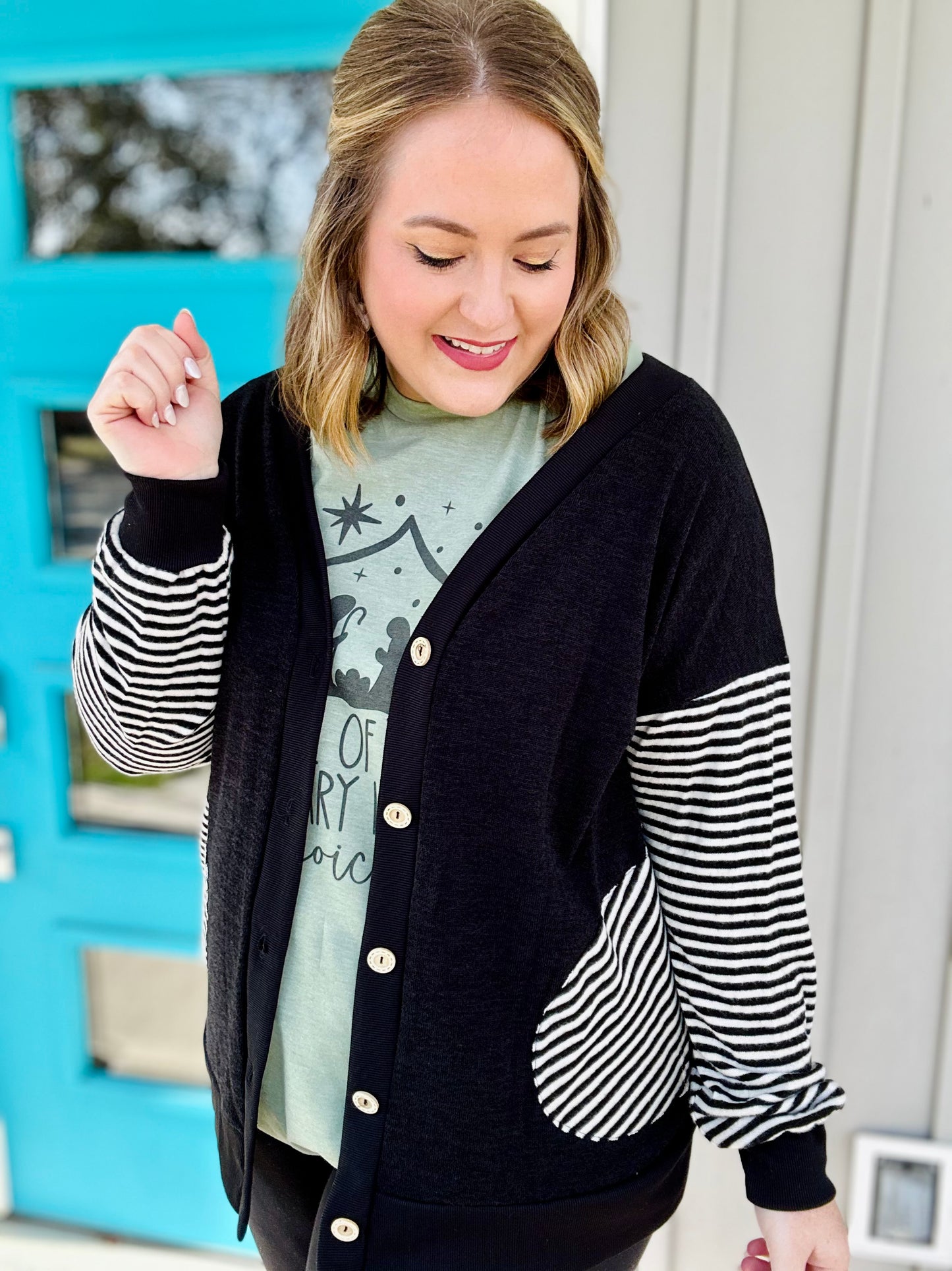 Pam Striped Sleeve Cardigan