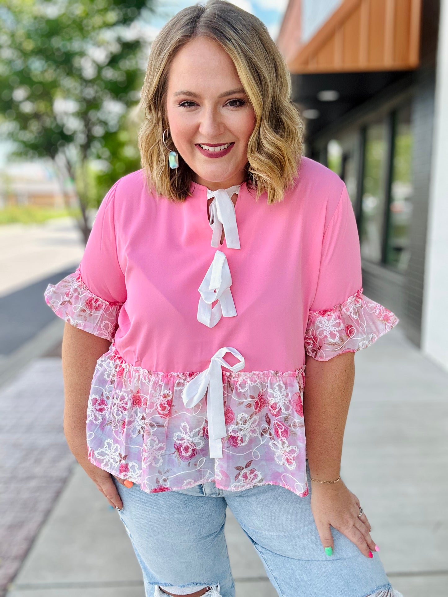 Rosy Ruffle Bow Top