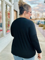 **DOORBUSTER** Karen V Neck Ribbed Top In Black