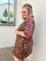 Leopard Contrast Stripe Mini T-Shirt Dress