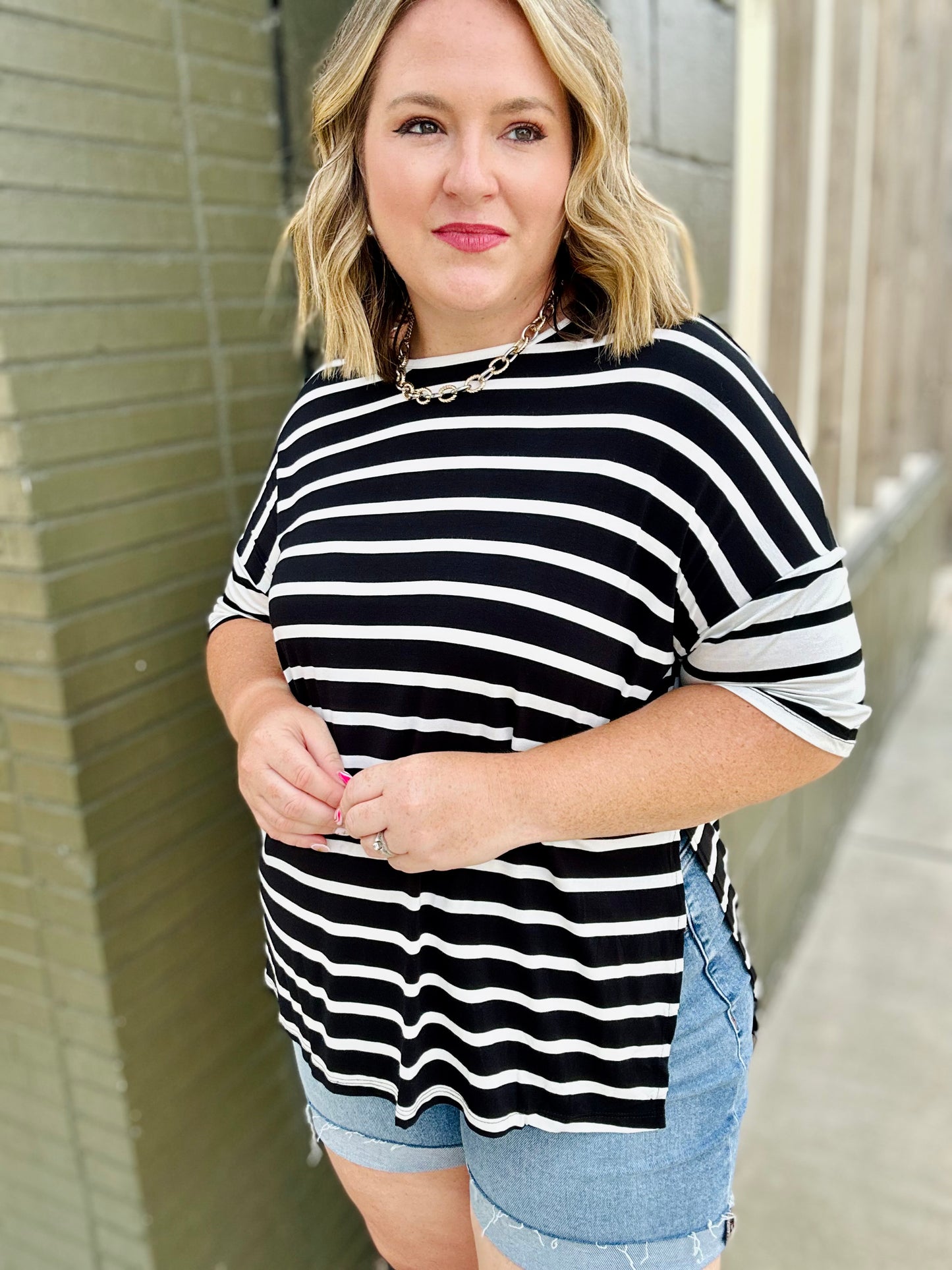 Ellie Split Hem Striped Top