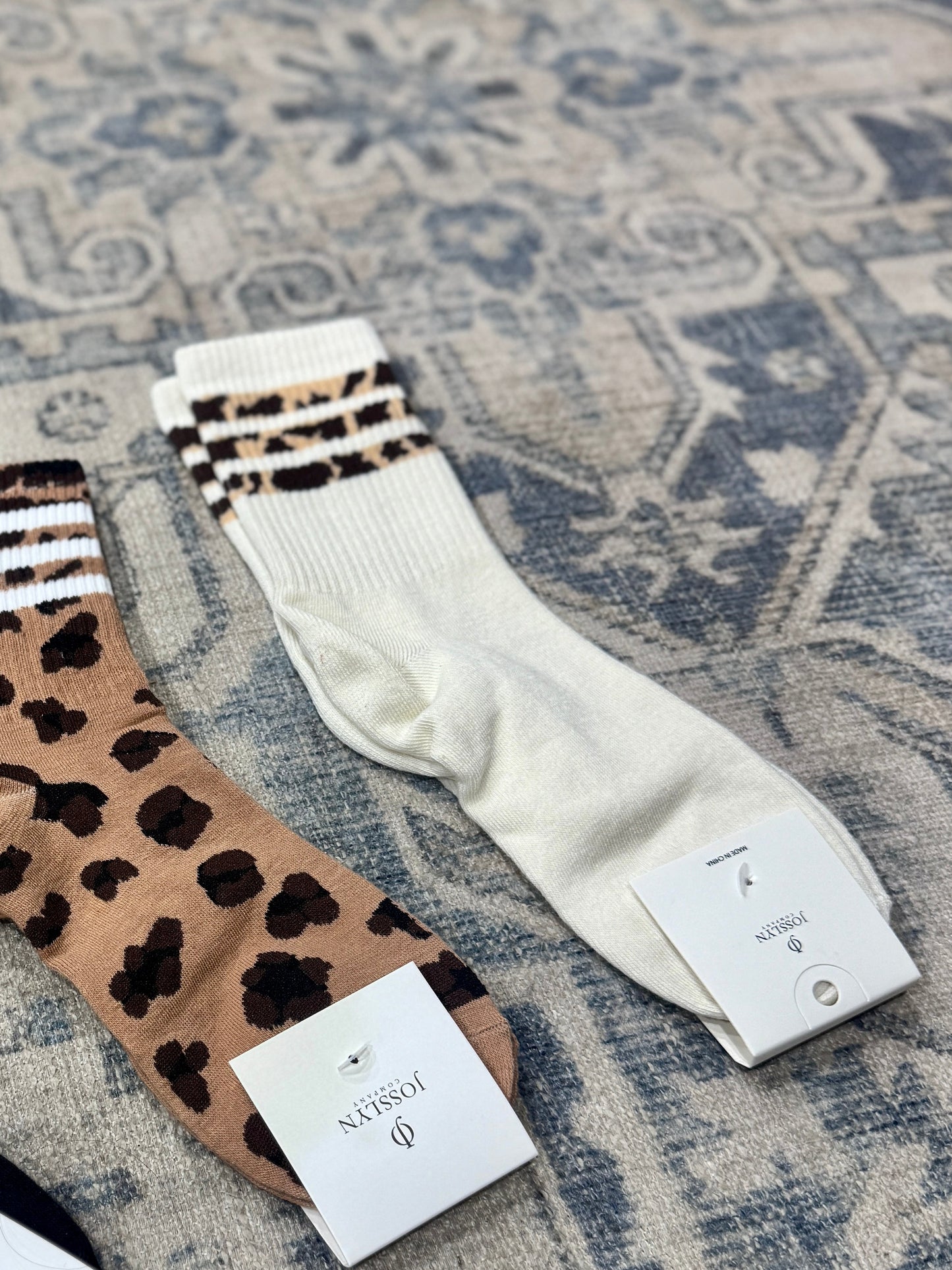 Leopard Half Crew Socks in Off White