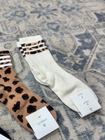 Leopard Half Crew Socks in Off White