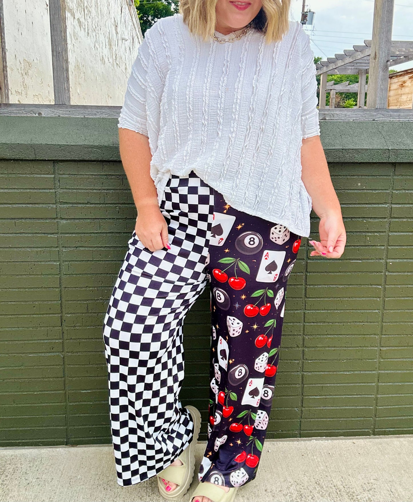 Karla Split Print Checkered Pants