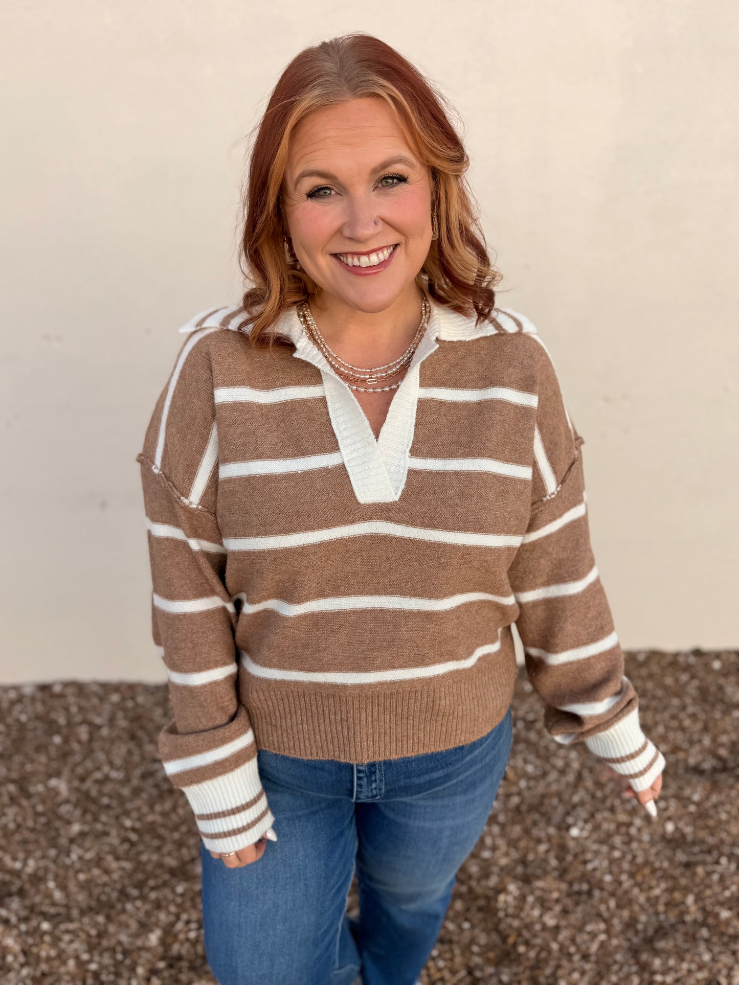 Ainsley Taupe Striped Top