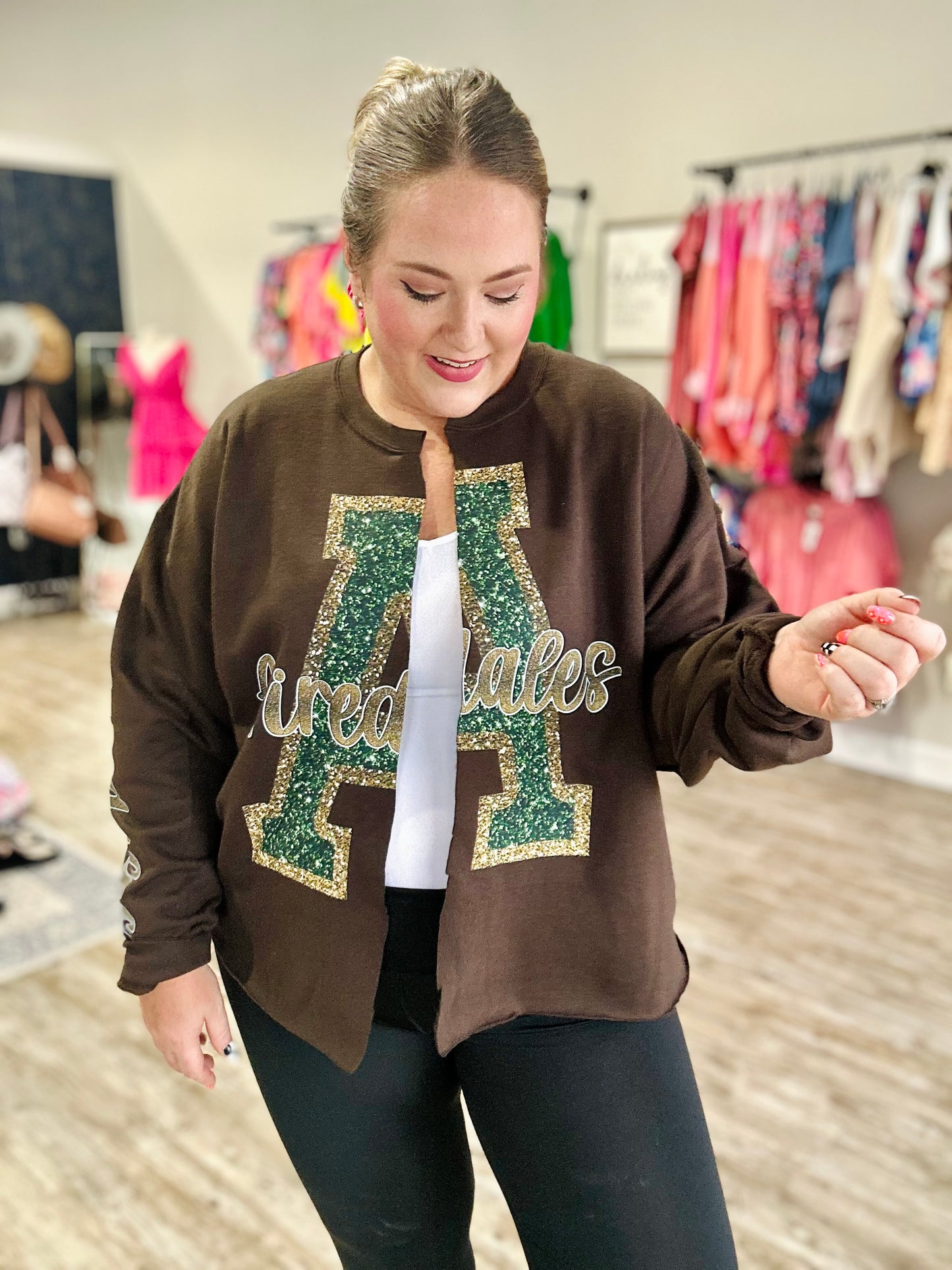 Faux Glitter Team Cardigan Sweatshirt (Customizable)