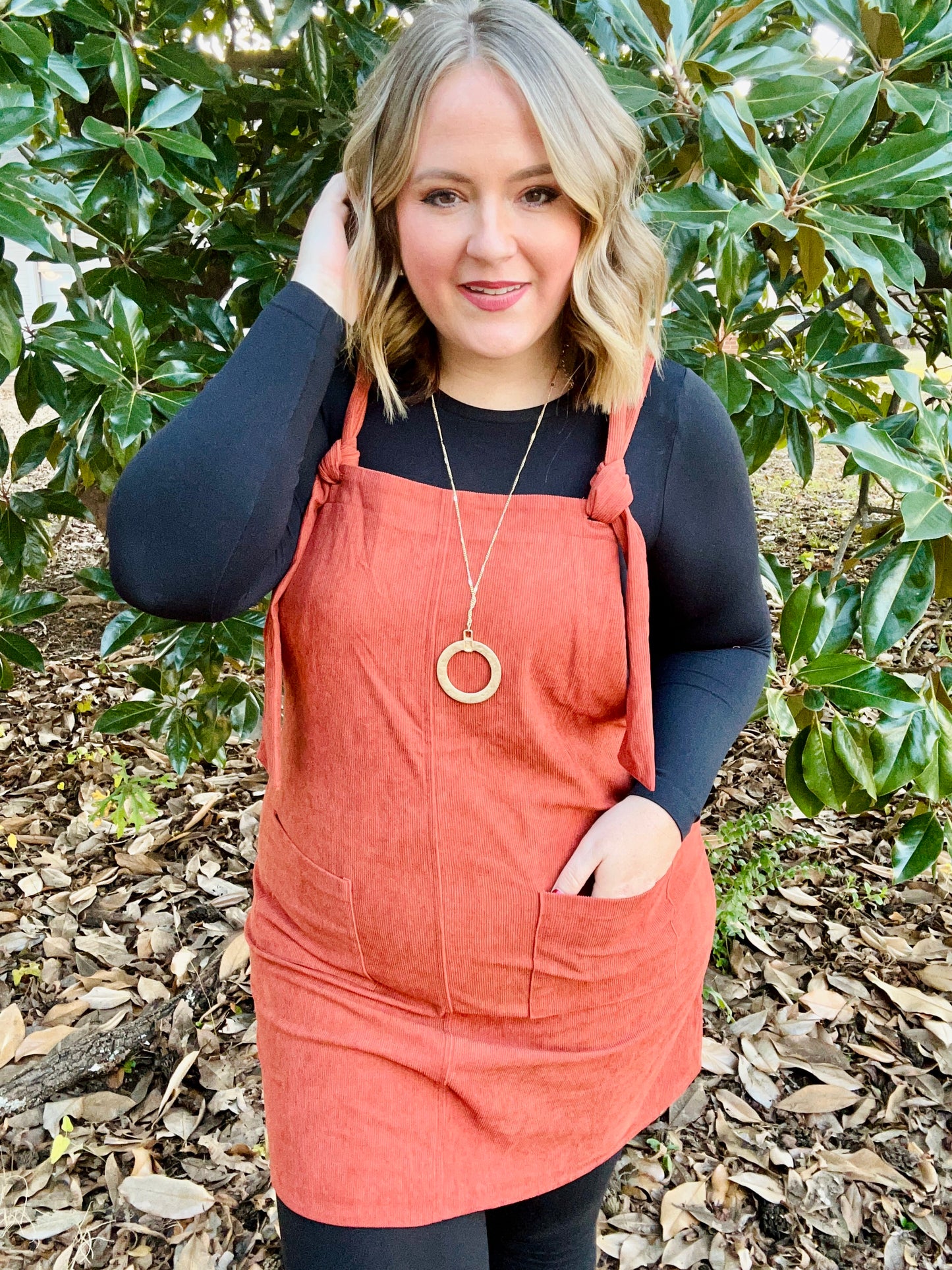 Marilyn Corduroy Overall Dress in Rust