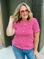 Lennie Stripe Scalloped Top in Red