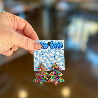 Rainbow Resin Tree Earrings